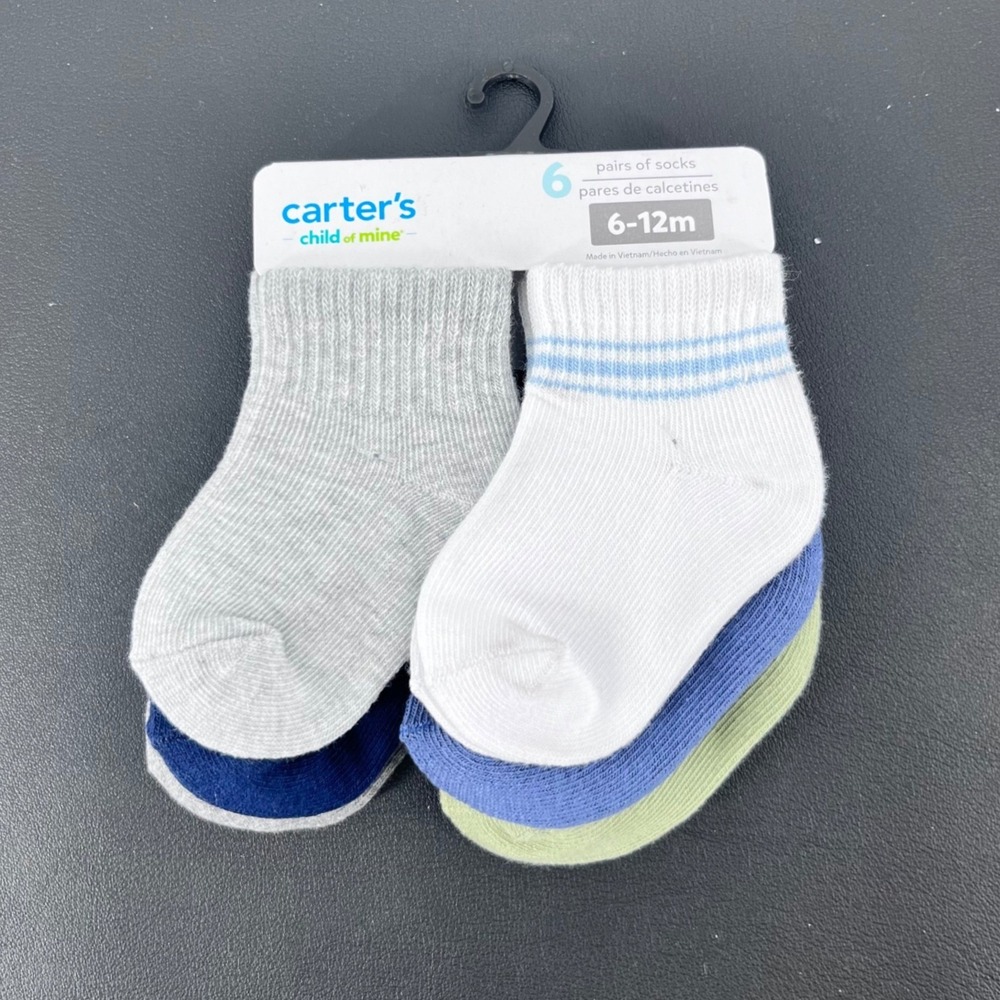 Boys 6-Pack Socks 6-12M Multi Quarter Crew Ribbed Striped Carter's Child of Mine